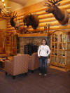 Ji-young is posing in front of some of the Montana state animals.