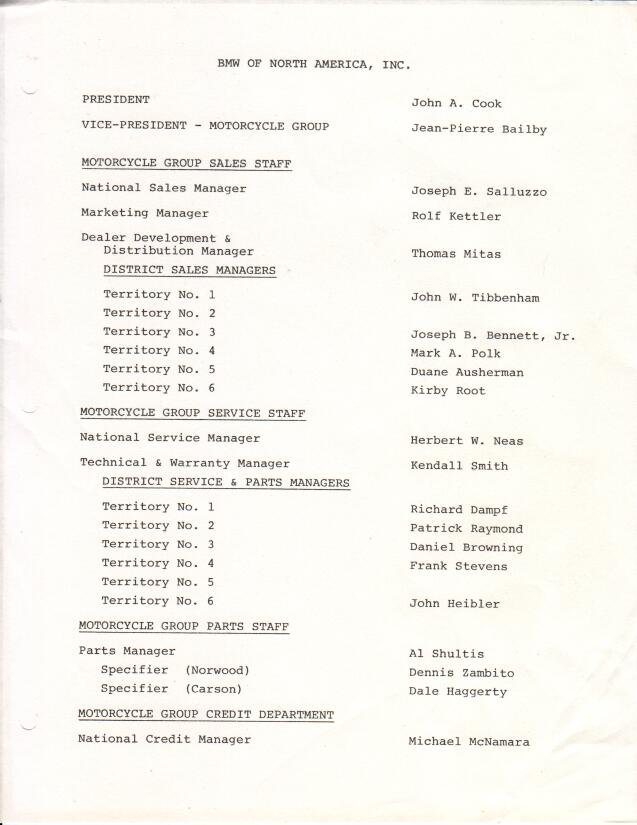 BMW NA organizational chart – Duane Ausherman BMW motorcycles